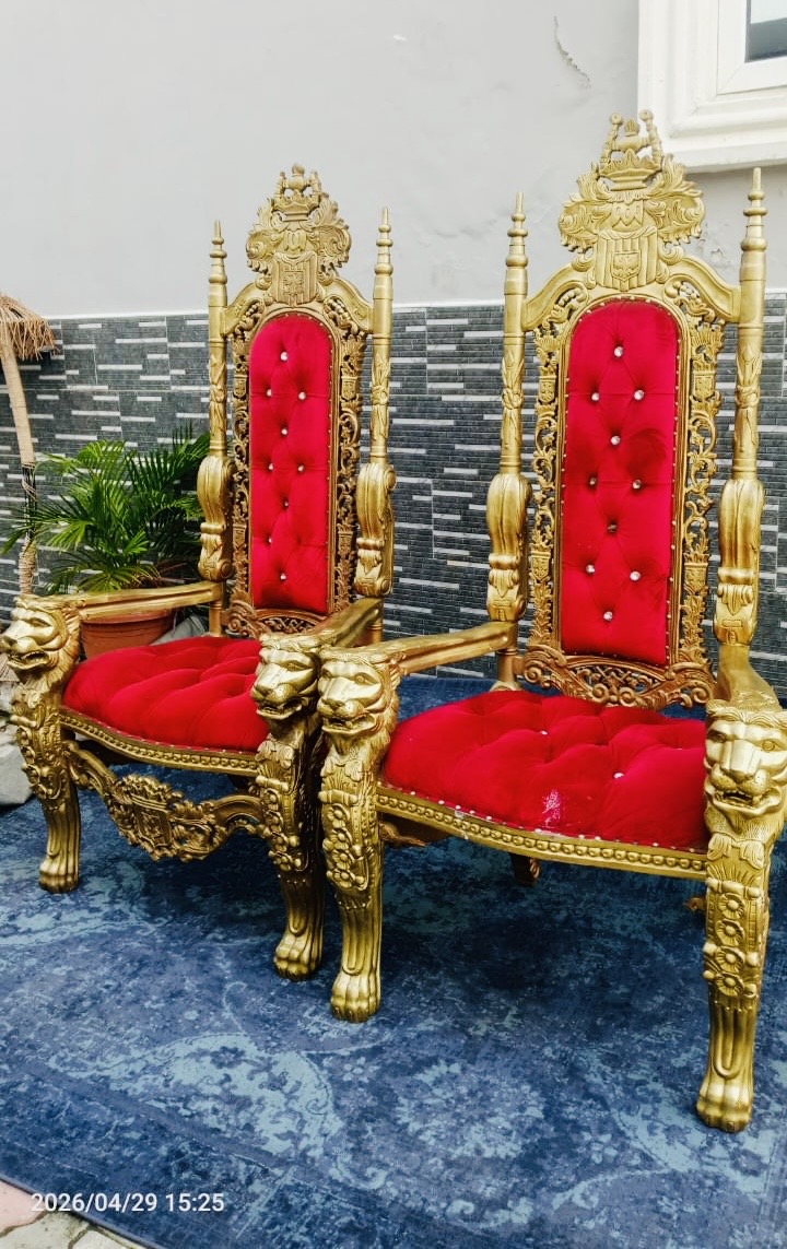 Ornate Gilt King and Queen Throne Chairs