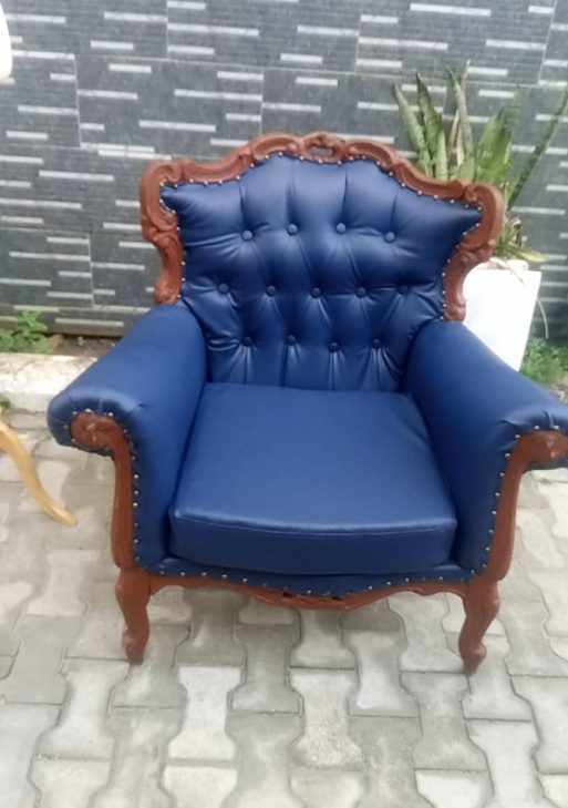Ornate Vintage Blue Upholstered Armchair