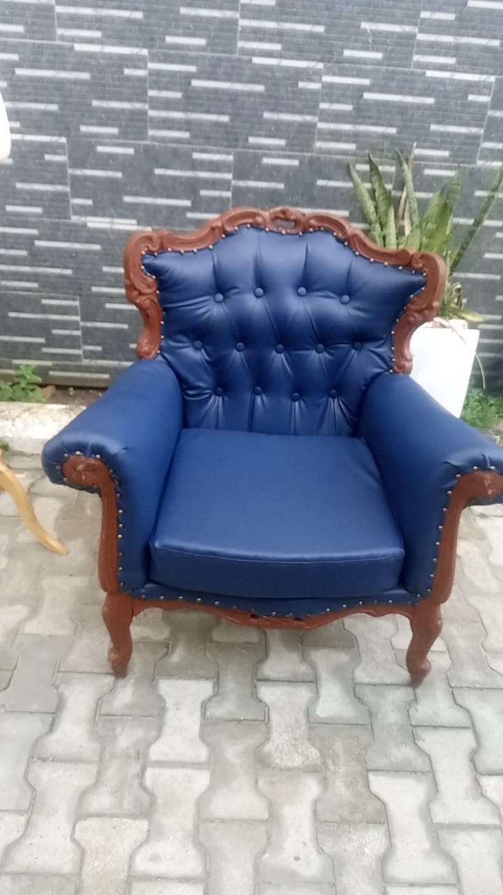 Ornate Vintage Blue Upholstered Armchair