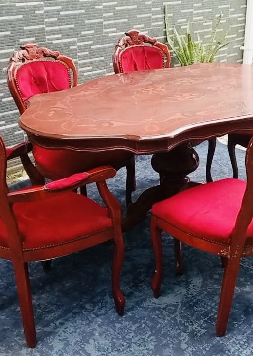 Vintage Ornate Red Velvet Dining Set