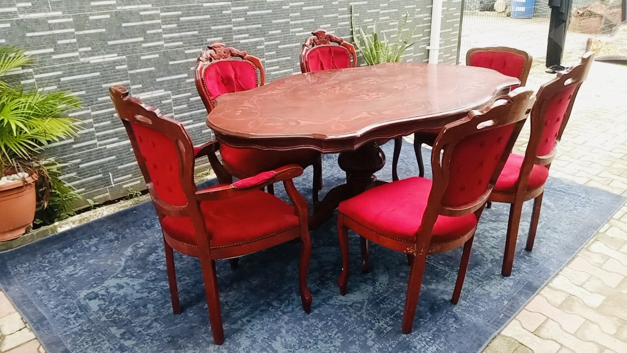Vintage Ornate Red Velvet Dining Set - Image 1