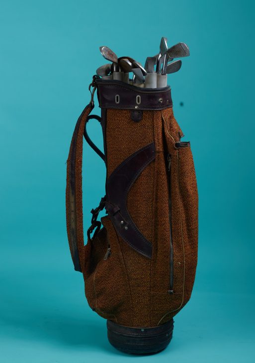 Brown Vintage Golf Bag with Clubs