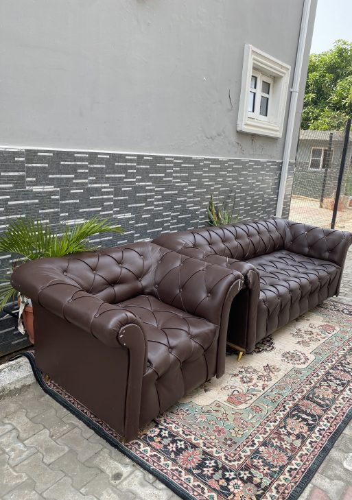 Coffee Brown Chesterfield 3-Seater and Single Seater Sofa