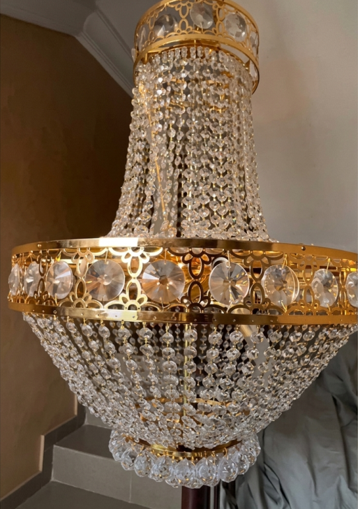 Empire Brass and Basket Crystal Chandelier