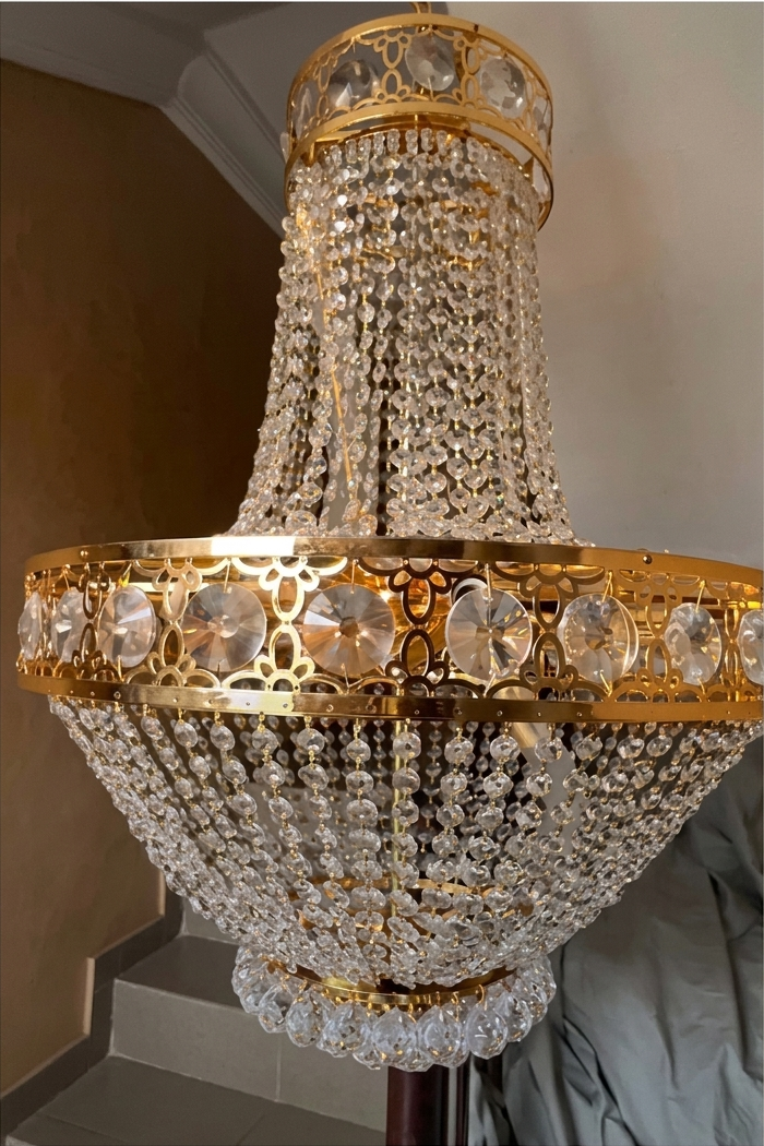 Empire Brass and Basket Crystal Chandelier
