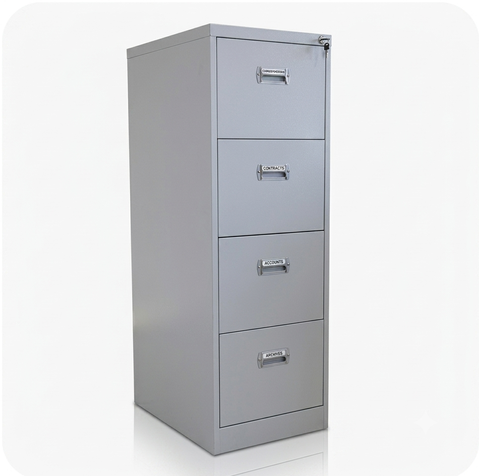 Industrial Four-Drawer Metal Filing Cabinet