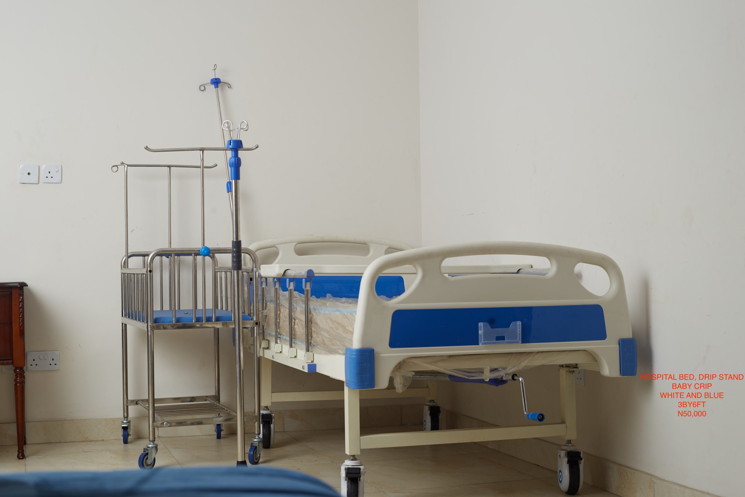 Hospital Bed with Drip Stand & Baby Crib