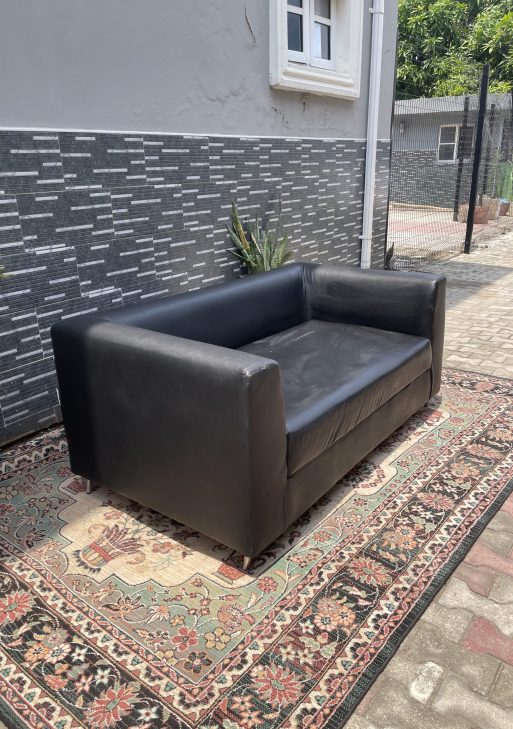 Modern Black Leatherette Tuxedo Sofa