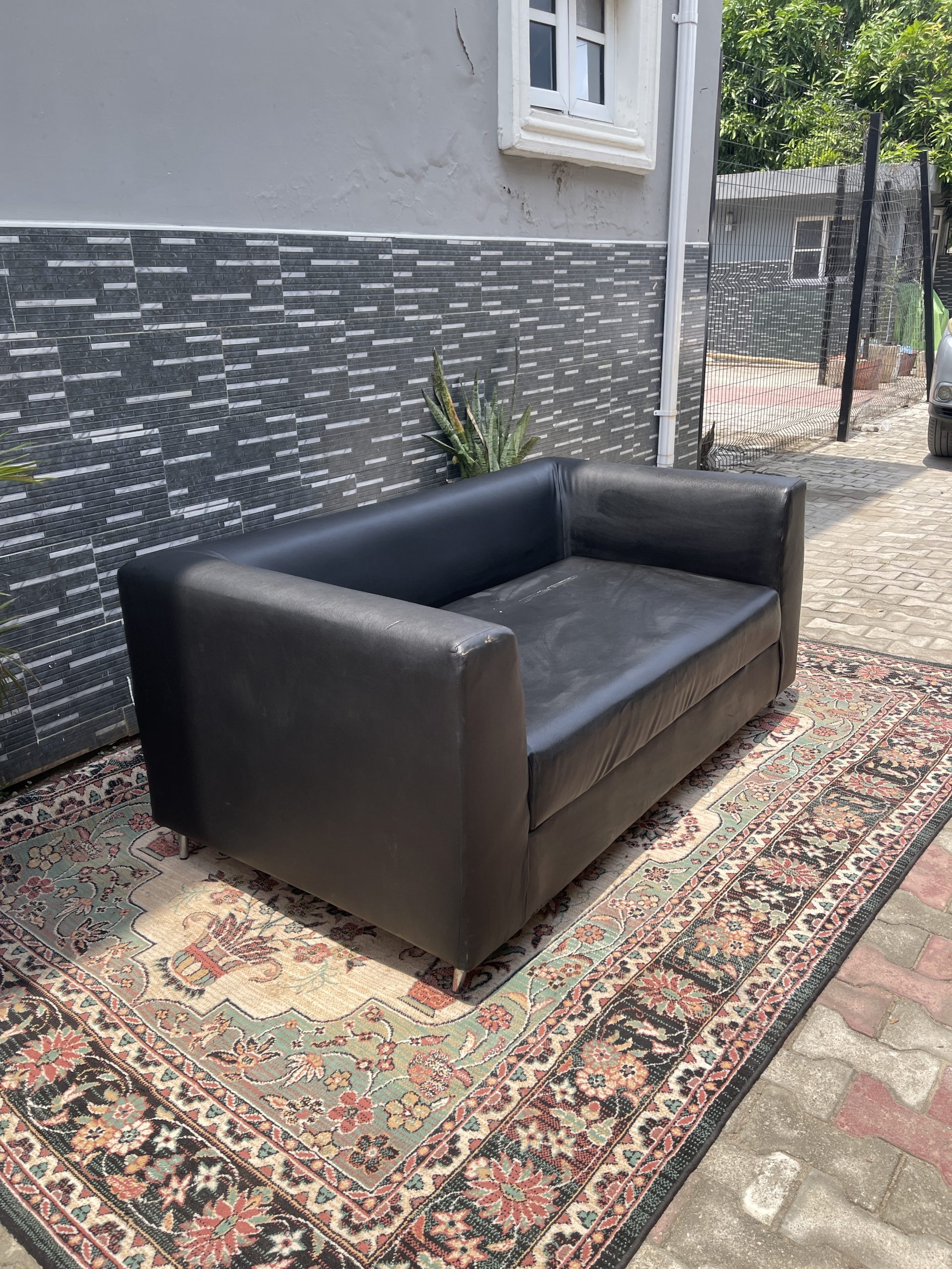 Modern Black Leatherette Tuxedo Sofa