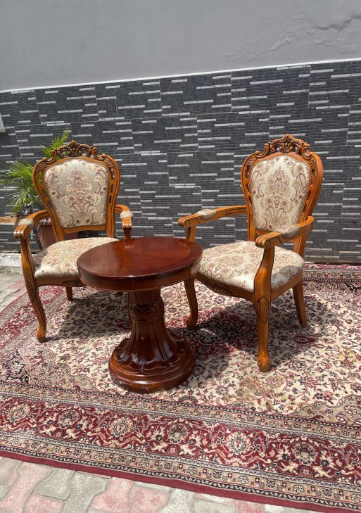 Royal Wooden Accent Chairs with Round Table