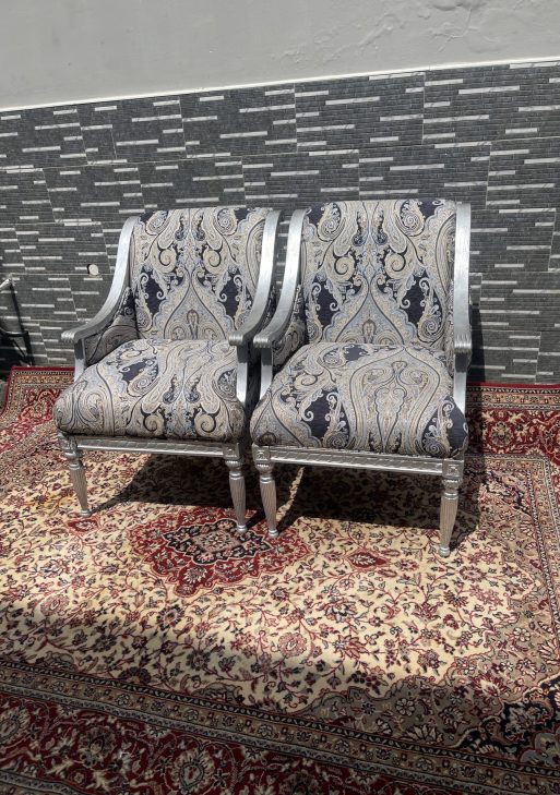 Silver Pattern Accent Chairs (Pair)