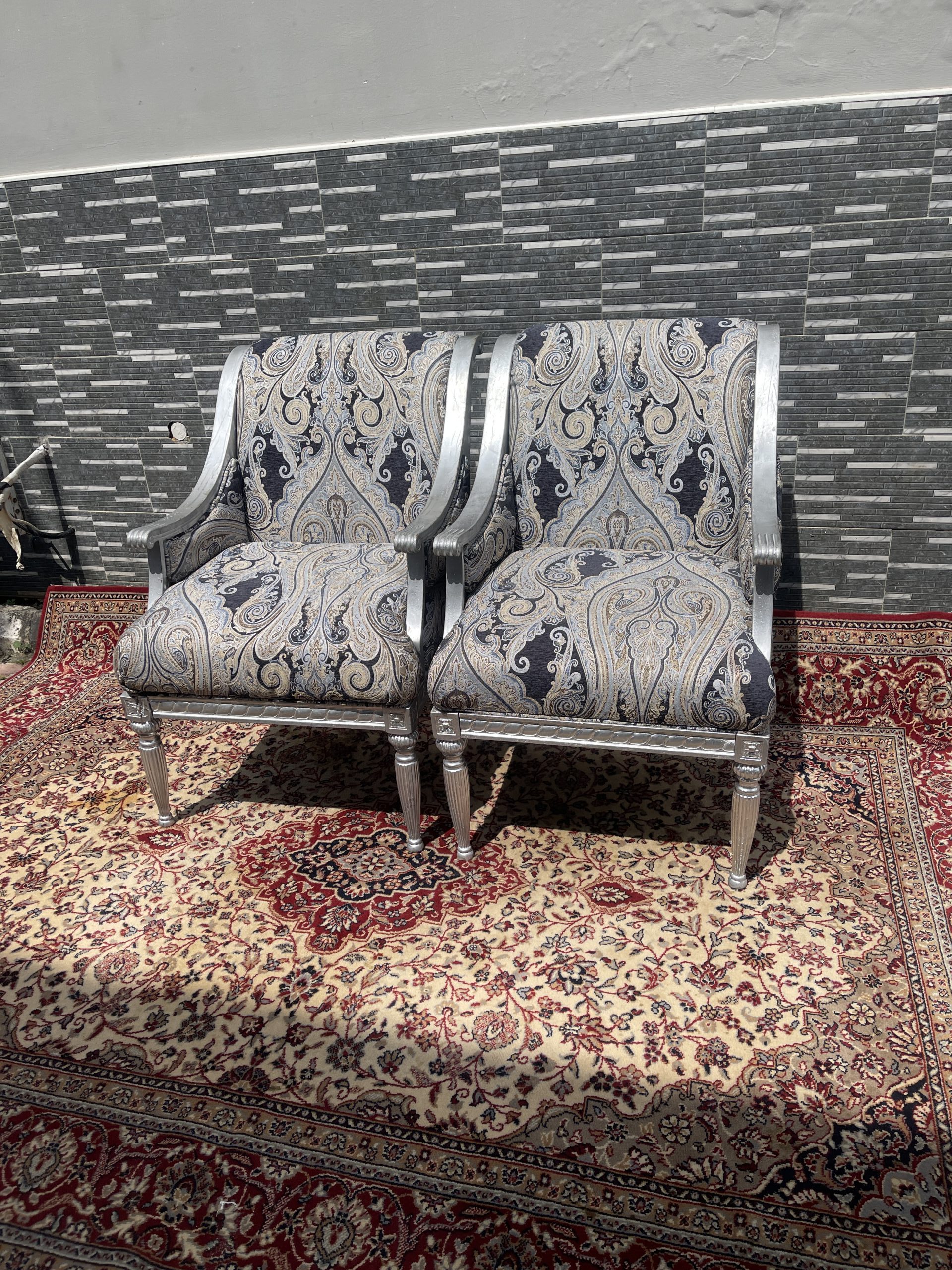 Silver Pattern Accent Chairs (Pair)