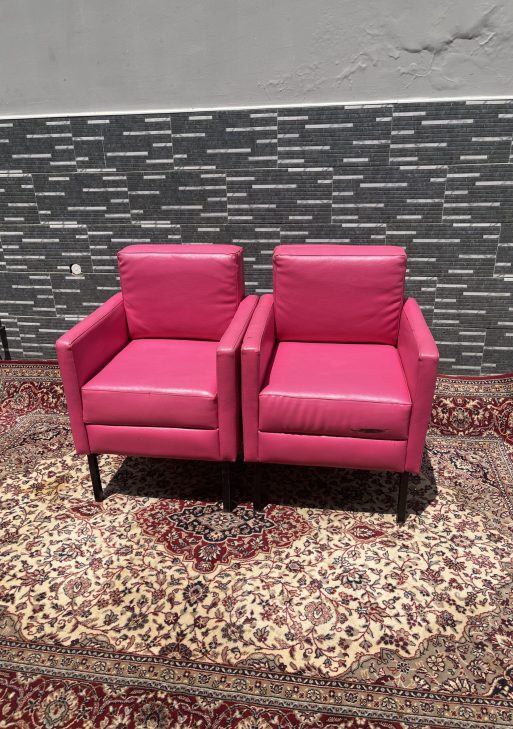 Pink Leather Lounge Chairs (Pair)