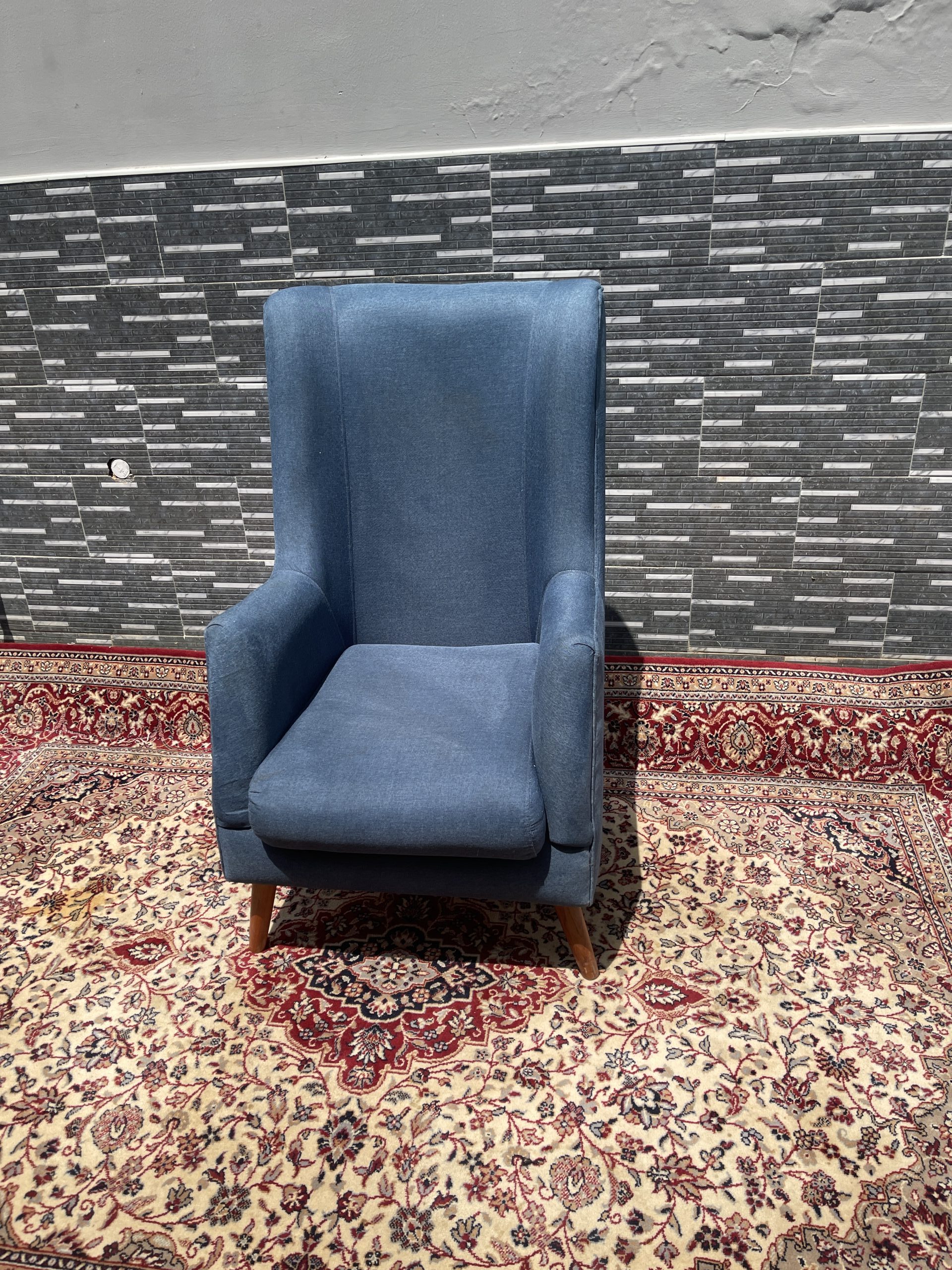 Modern Blue Wingback Armchair