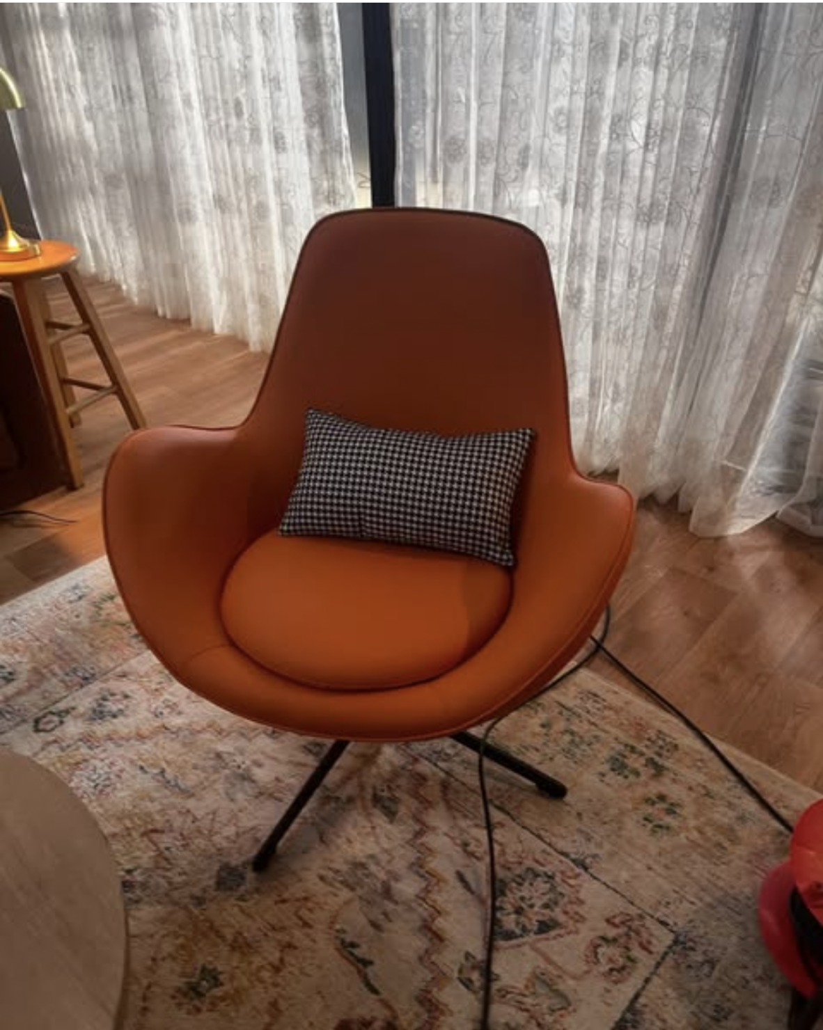 Modern Mid-Century Orange Swivel Lounge Chair