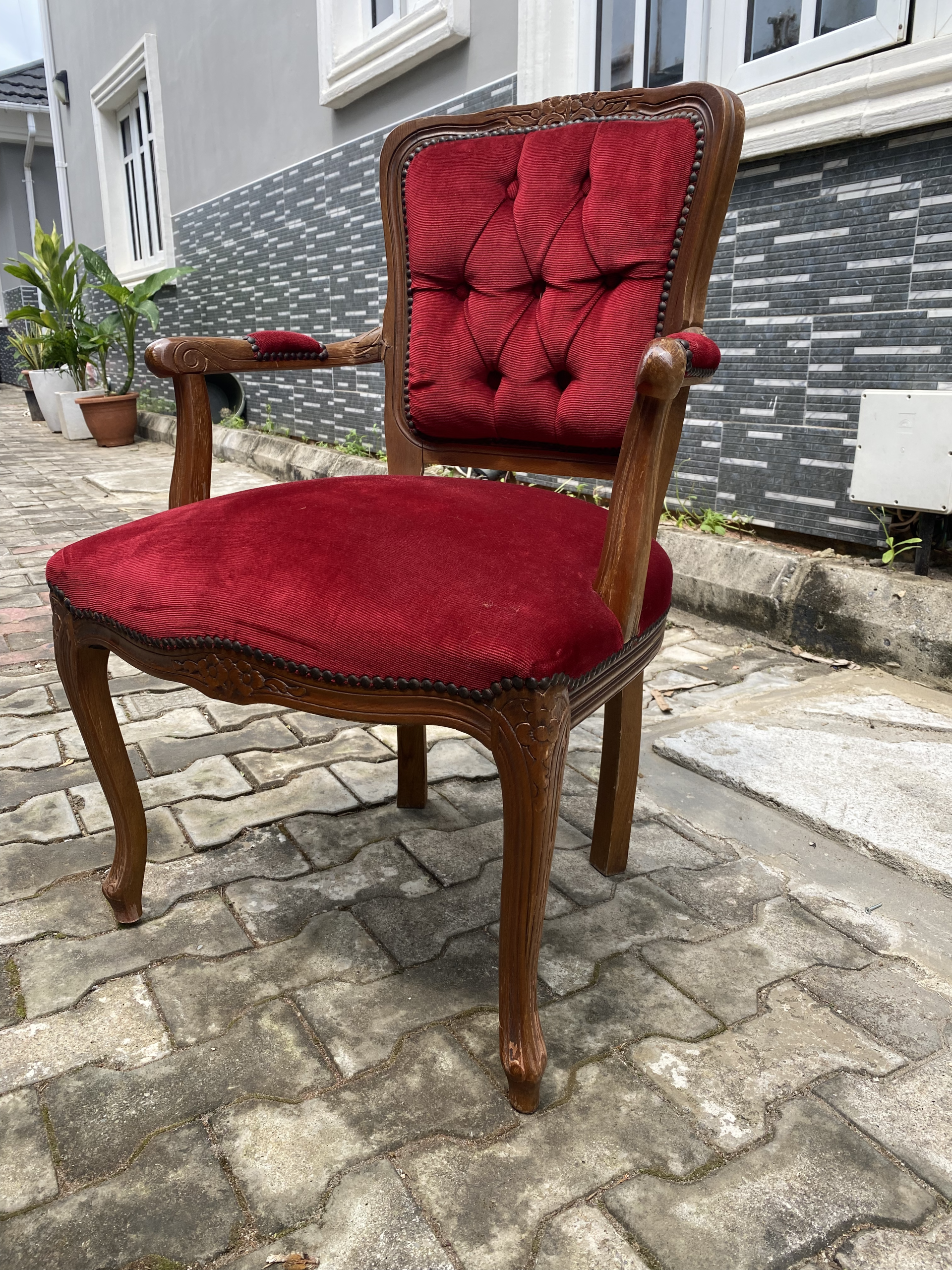 Vintage Red Velvet Accent Chair