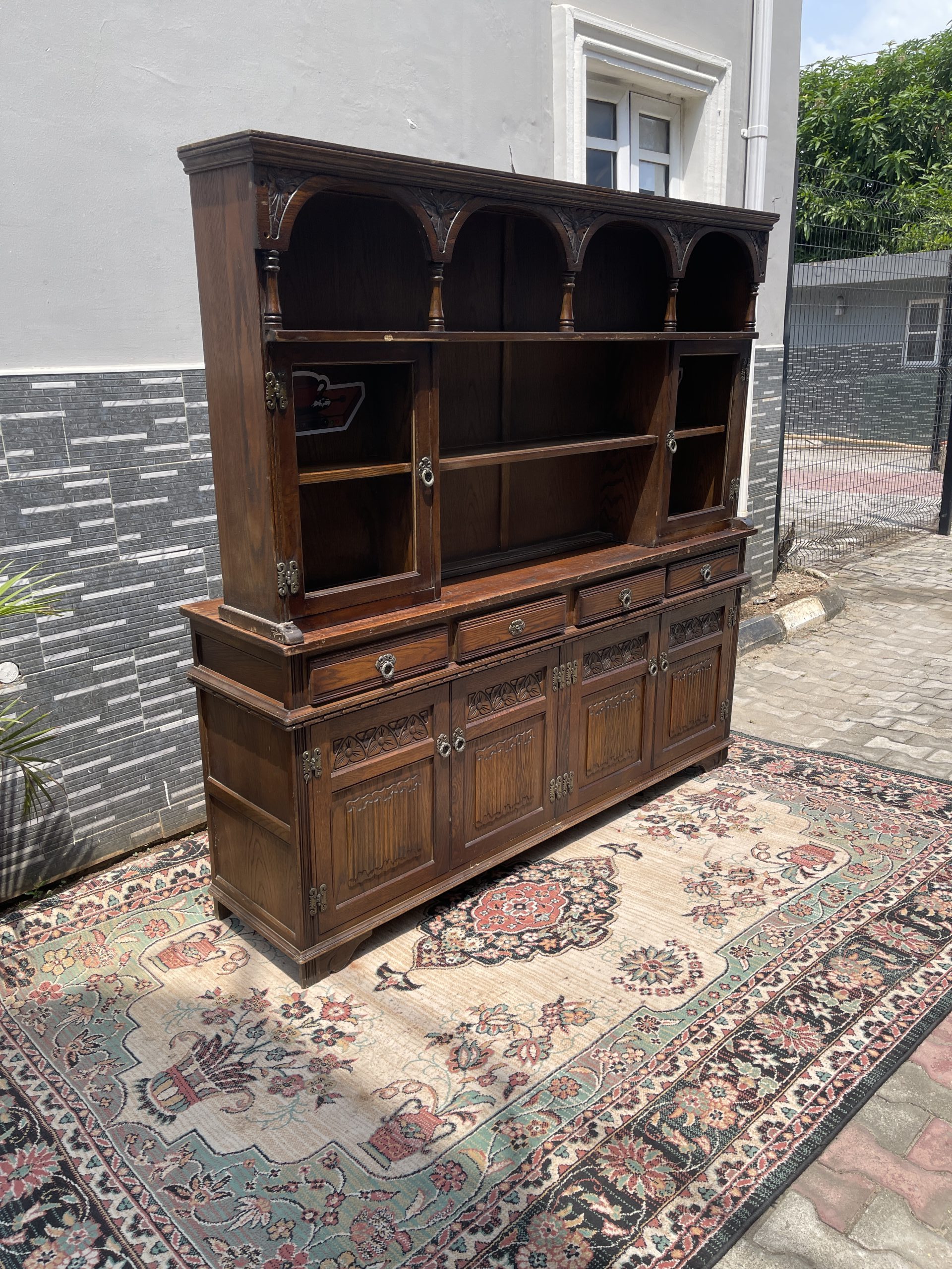 Dark Brown Ornate Open Bookshelf / Hutch