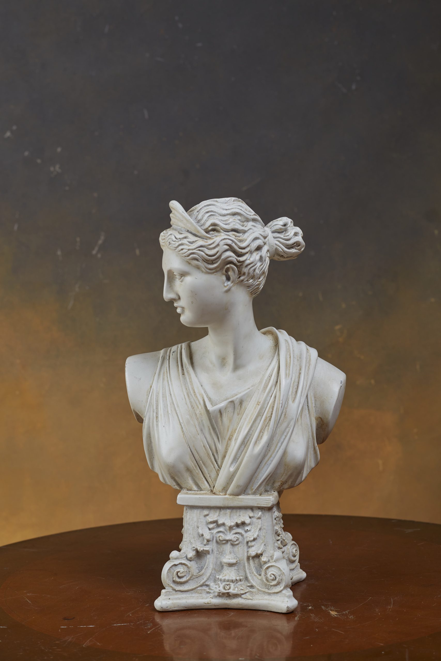 Classical Greek Goddess Bust on Scroll Pedestal
