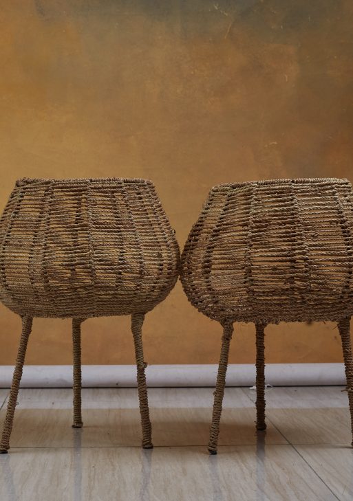Brown Wicker Standing Vase / Planter