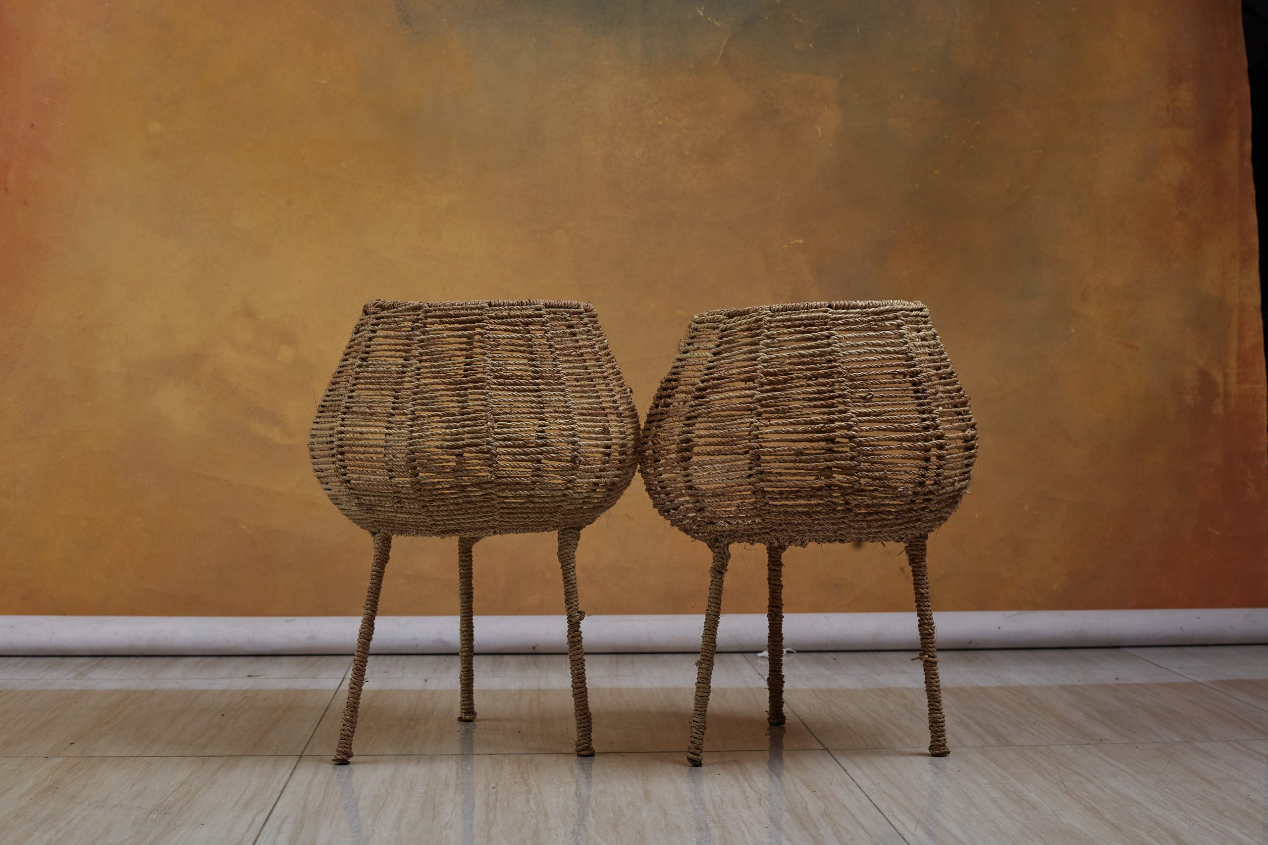 Brown Wicker Standing Vase / Planter