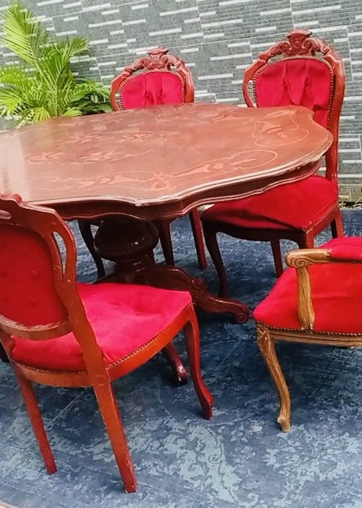 Vintage Ornate Red Velvet Dining Set