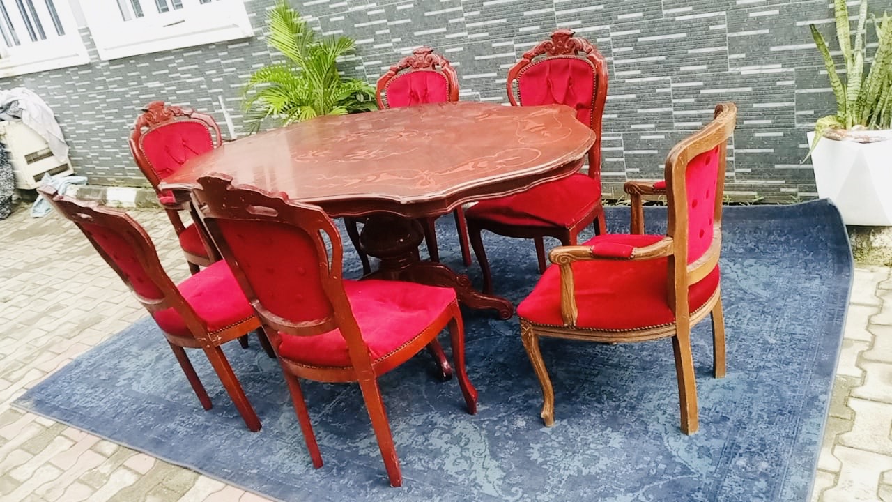 Vintage Ornate Red Velvet Dining Set