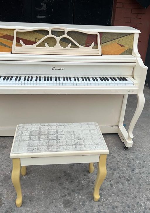 Samick Upright White Piano with Bench