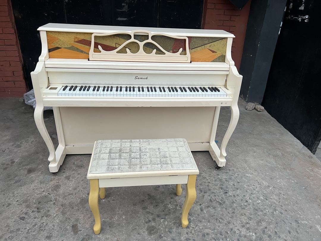 Samick Upright White Piano with Bench