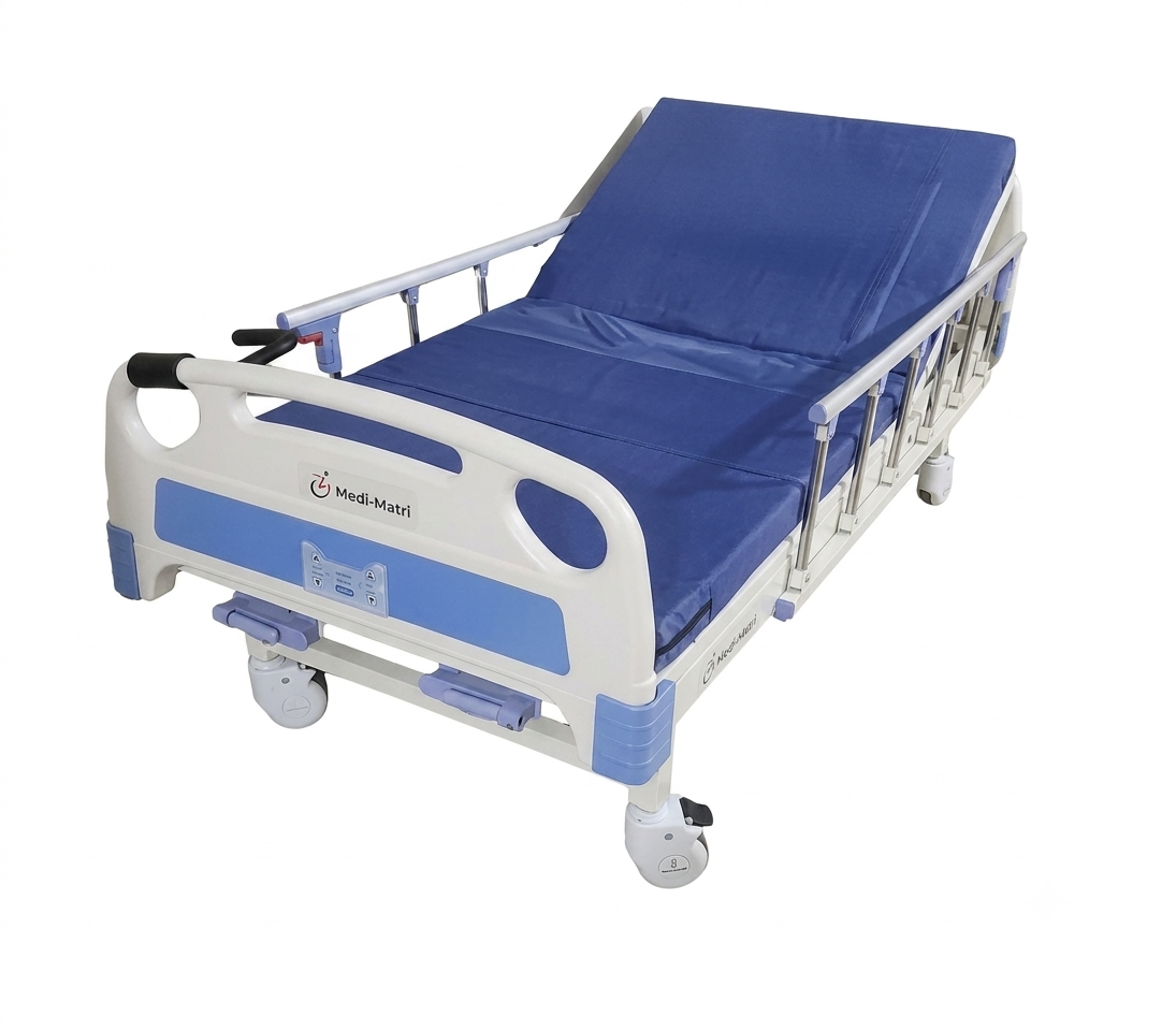 Medi-Matri Adjustable Hospital Bed with Blue Mattress
