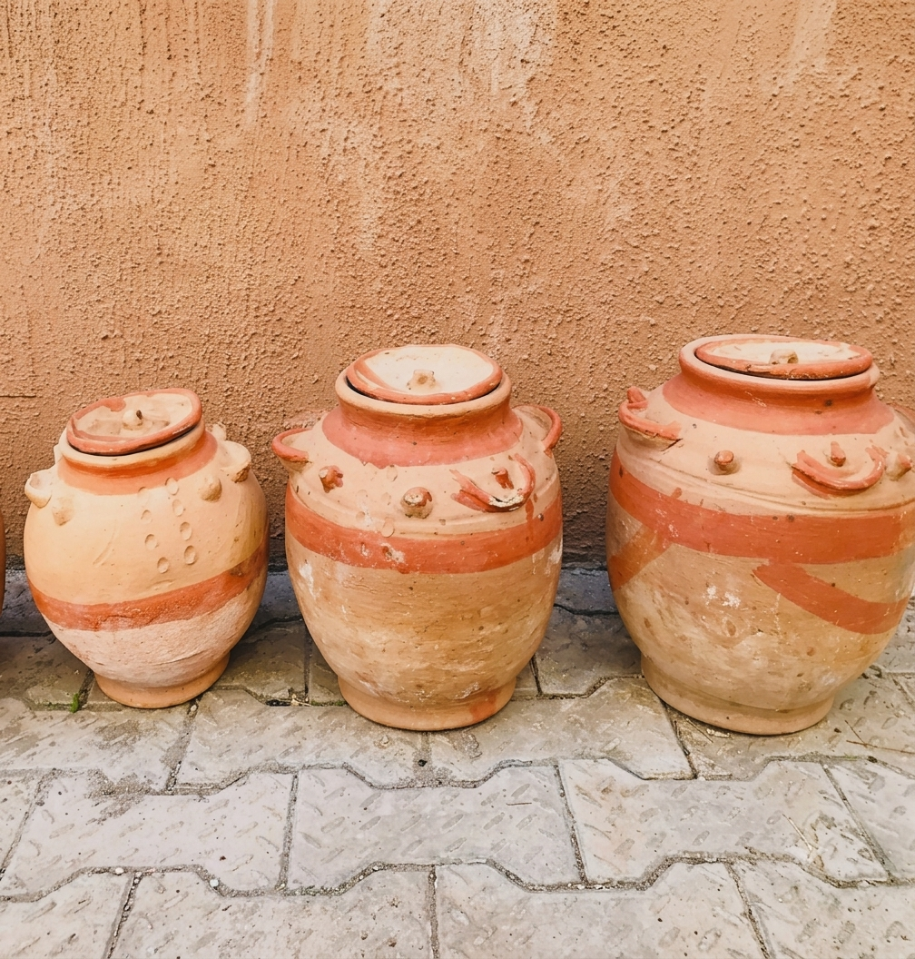 Vintage Handcrafted Terracotta Clay Jars with Lids