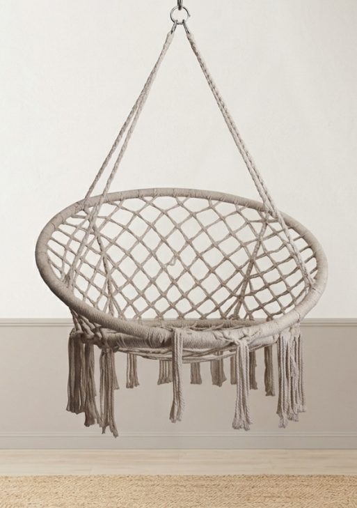 Cream Macramé Hanging Hammock Chair