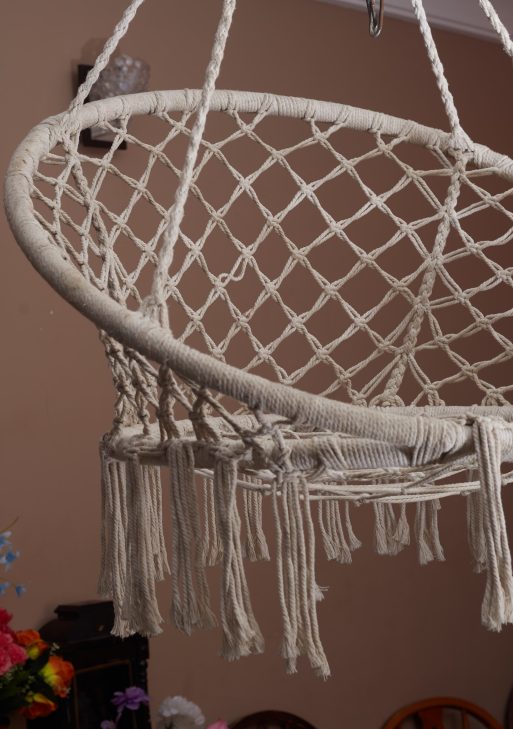 Cream Macramé Hanging Hammock Chair