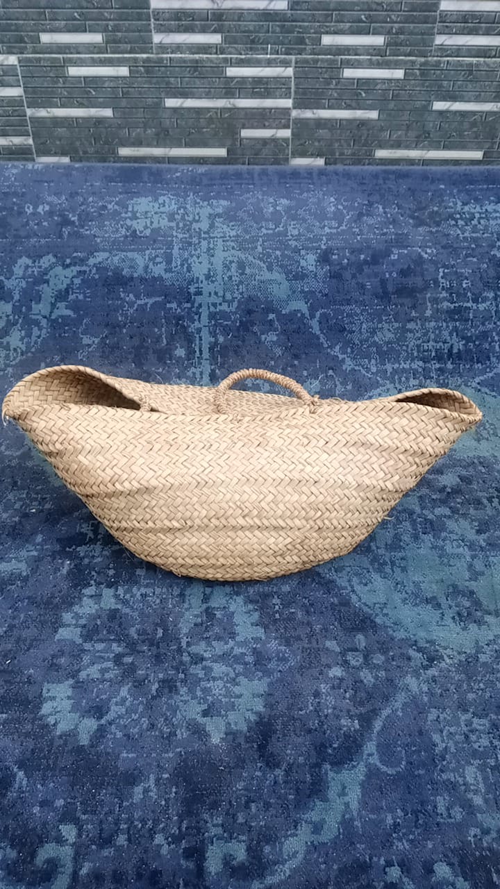 Handwoven Boat-Shaped Straw Basket Bag