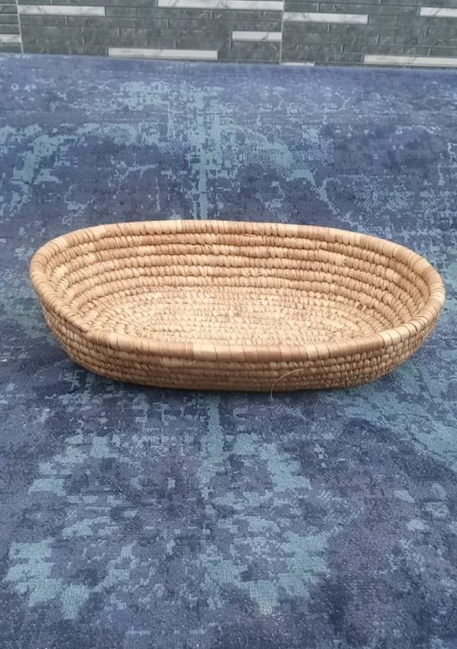 Shallow Oval Coiled Straw Tray Basket