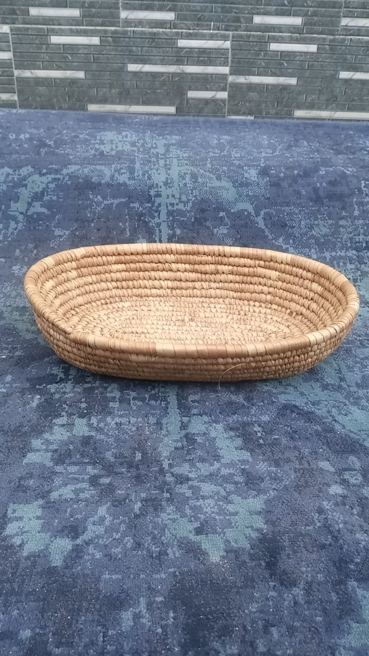 Shallow Oval Coiled Straw Tray Basket