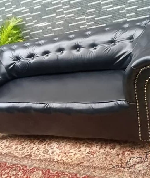 Classic Black Leatherette Chesterfield Sofa