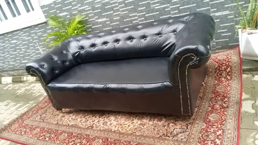 Classic Black Leatherette Chesterfield Sofa
