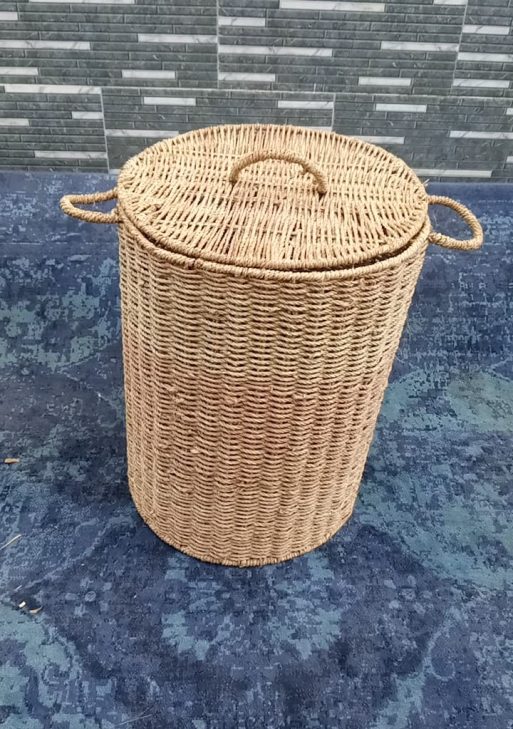 Tall Woven Rope Storage Basket with Lid