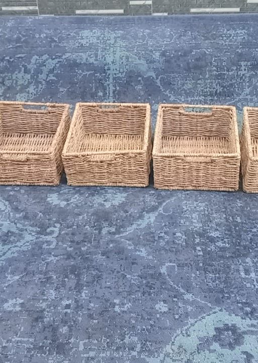 Rectangular Woven Fiber Storage Baskets Set