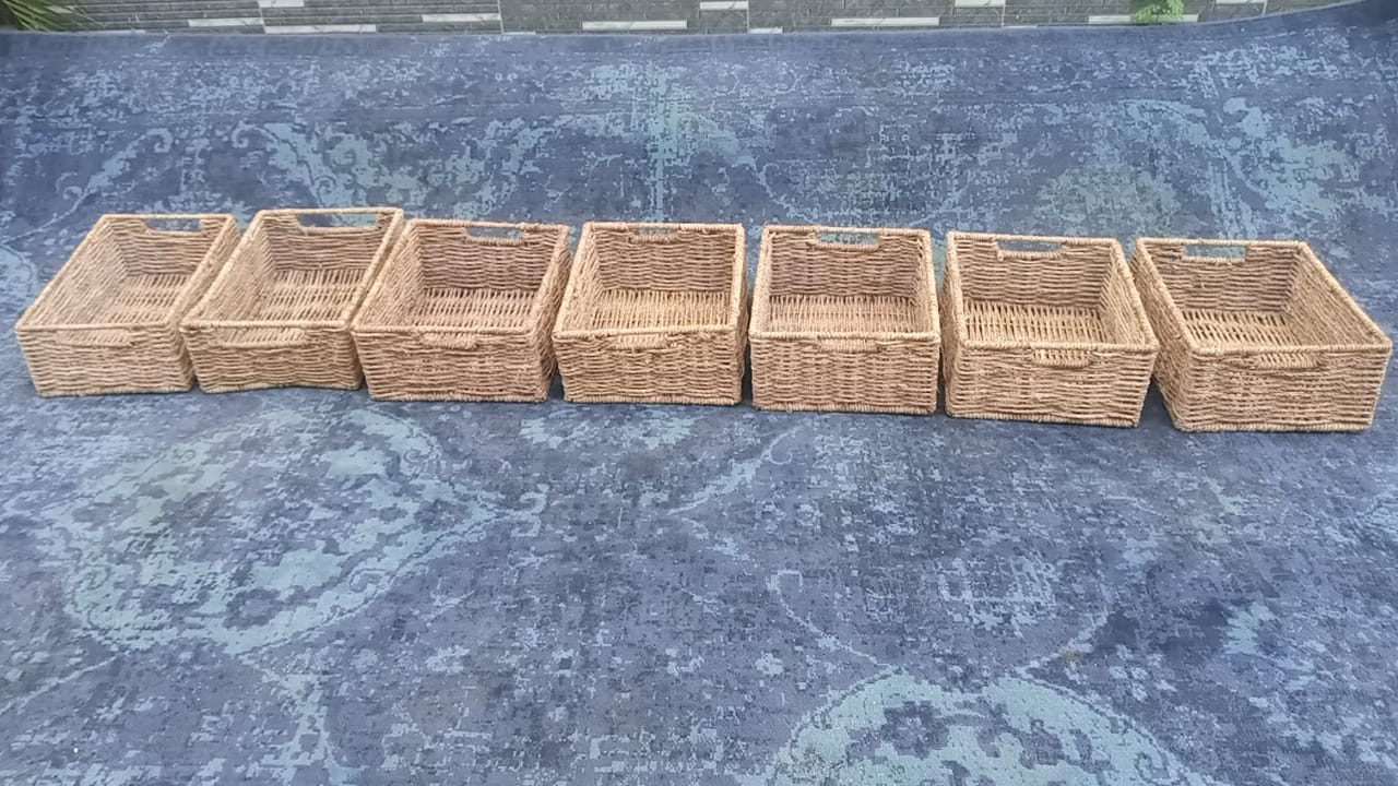 Rectangular Woven Fiber Storage Baskets Set