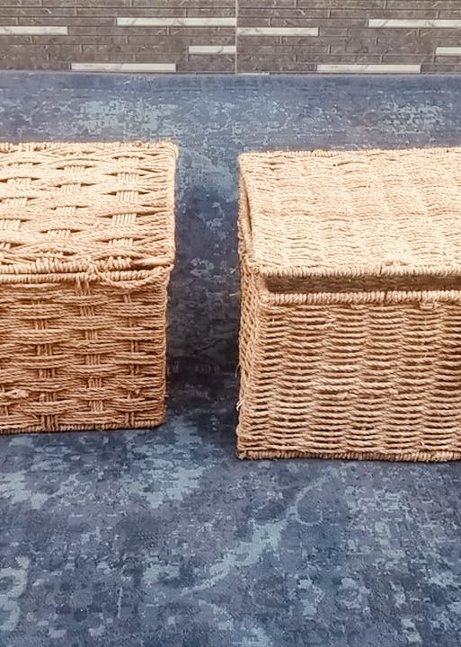 Handwoven Rectangular Storage Chests with Lids