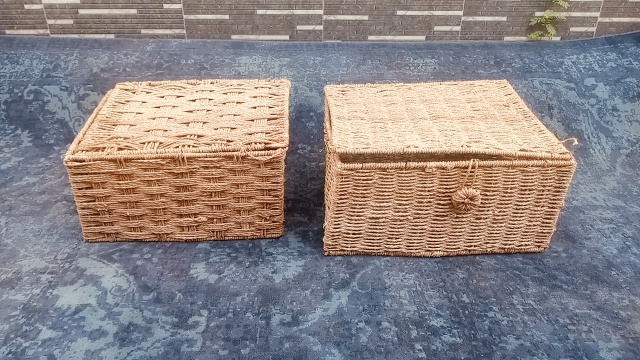 Handwoven Rectangular Storage Chests with Lids